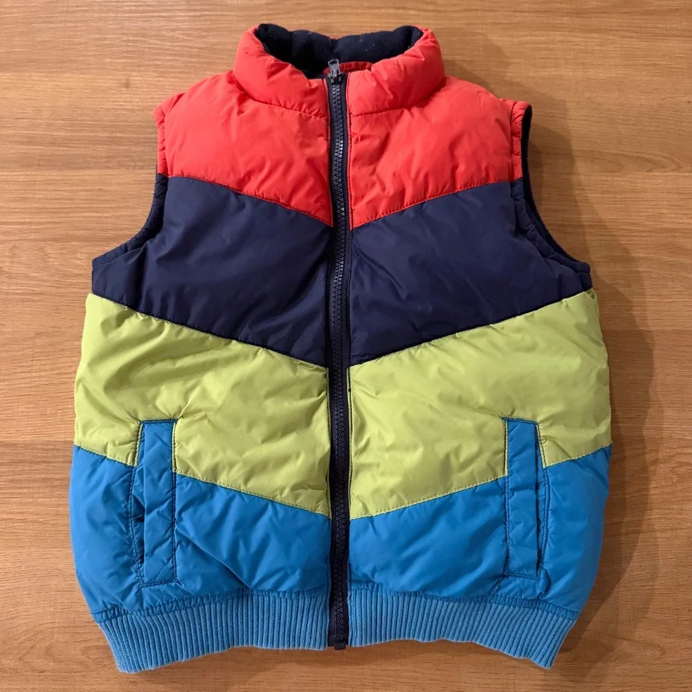 Gymboree Kids Colorblock Puffer Vest Red Navy Green Blue Fleece Lined‎ 4T-5T